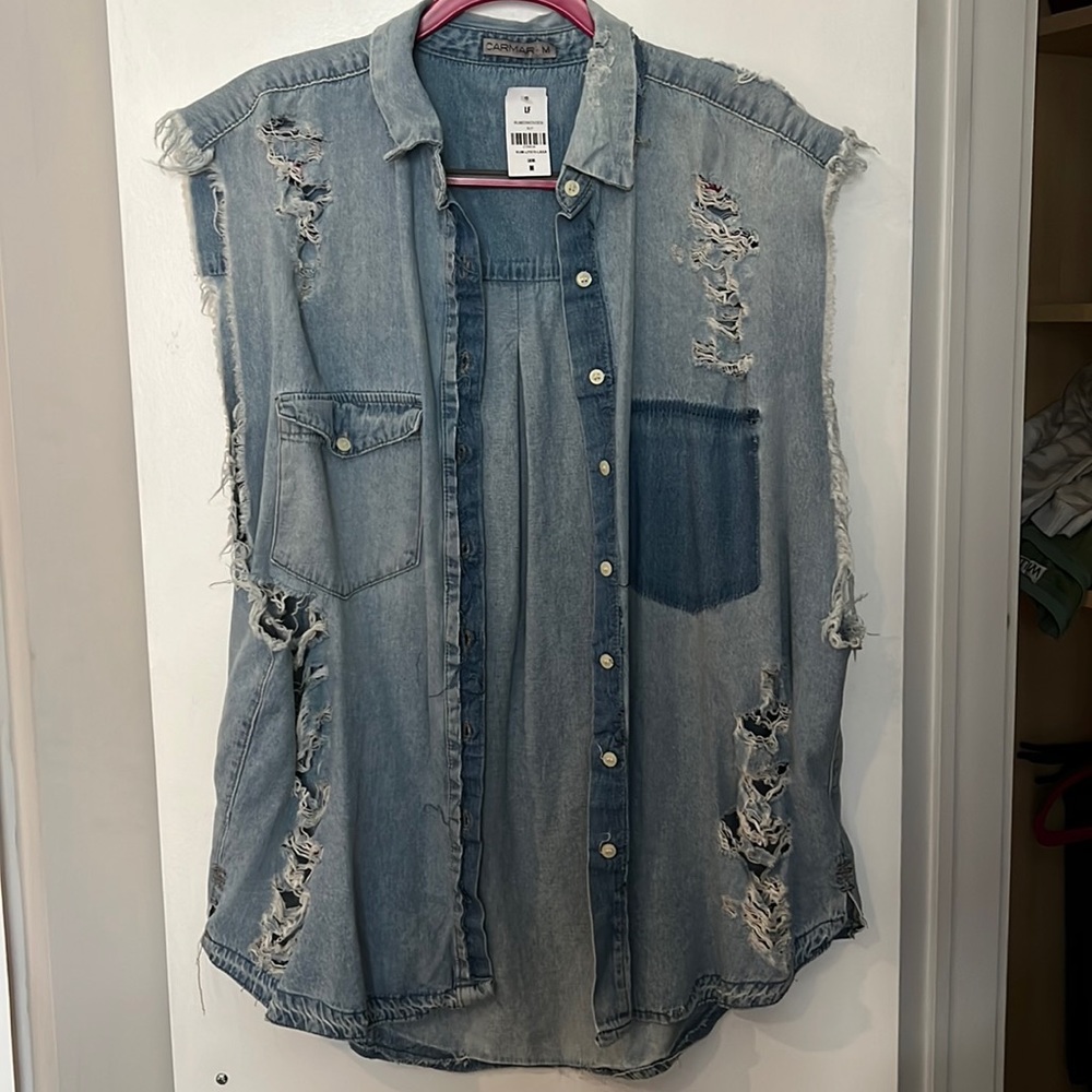 LF Carmar Denim Sleeveless Button Down Denim Shirt